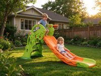 Toboggan en plastique pour enfants avec marches, pour l'intérieur et l'extérieur, toboggan de maternelle avec motif de feuilles, toboggan de jardin
