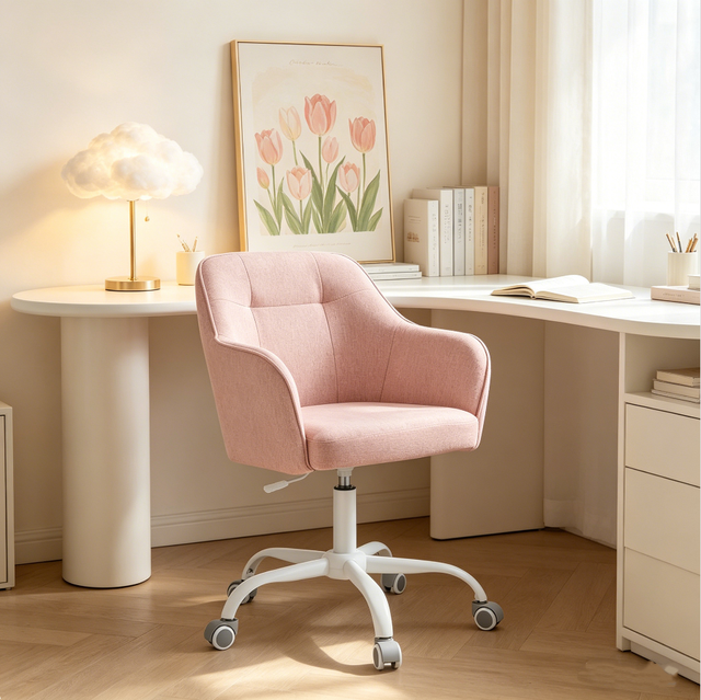 Factory Direct Breathable Swivel Vanity Stool with Enclosed Back and Integrated Armrest Gas Lift Silent Casters for Home Use
