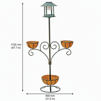 Support de pot de fleurs solaire à 3 paniers avec cadre en fer courbé, finition thermolaquée, paniers en fibre de coco, décoration de jardin, patio, cour