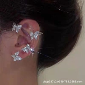 New Fashion Butterfly Full Diamond Sparkling Crystal Ear Hanging Female Temperament Ear Clip Accessories Butterfly <b>Cuff</b> <b>Earrings</b> - Product Image 2
