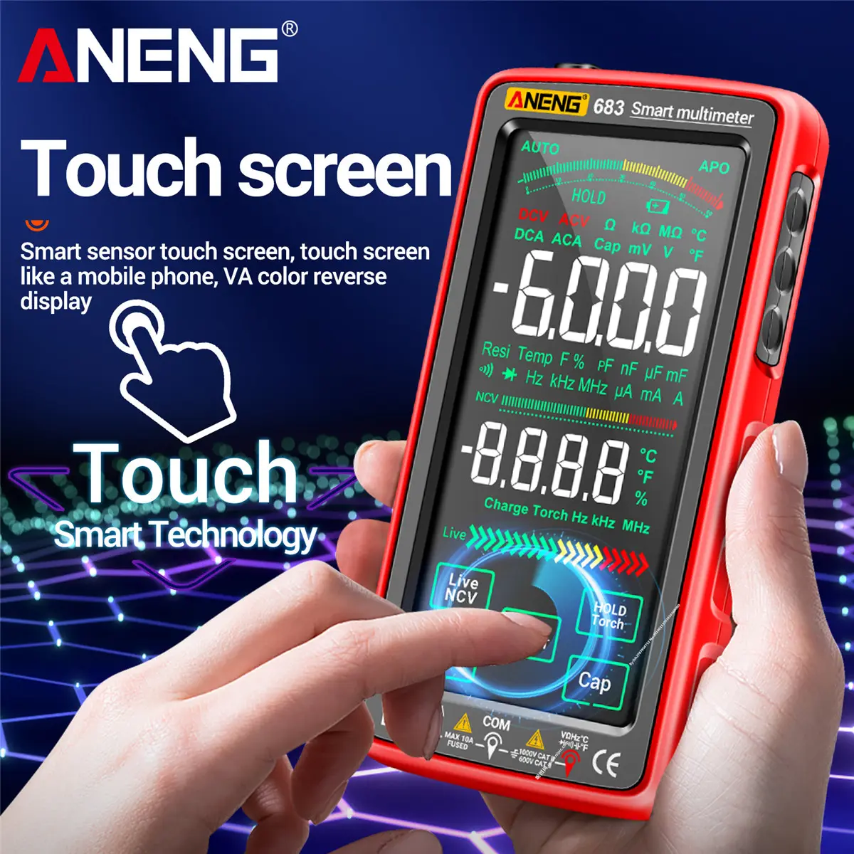 ANENG 683 High-end Touchสมาร์ทMultimeters 6000 นับแรงดันไฟฟ้าเมตรทดสอบชาร์จAC/DCเครื่องทดสอบดิจิตอลกระแส