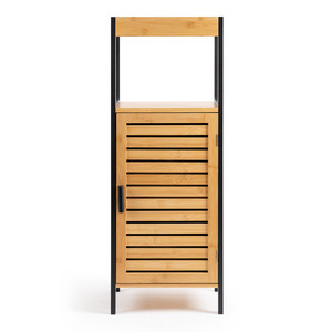 Slatted Bamboo <strong>Bathroom</strong> Slimline Storage <strong>Cabinet</strong> With Black Frame Modern Storage Holders &amp; Racks - Product Image 3