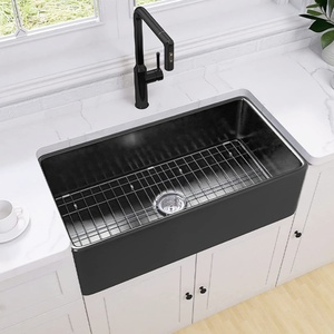 Fregadero de Cocina de Cerámica con Frente de Encimera Reversible Negro Estilo Granja, Fregadero de Porcelana - Product Image 1