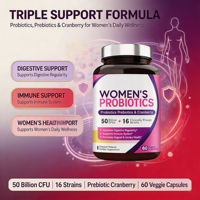 Probiotiques en gros pour femmes 50 milliards de UFC 16 souches cliniquement prouvées Prébiotique Canneberge 60 capsules végétales OEM