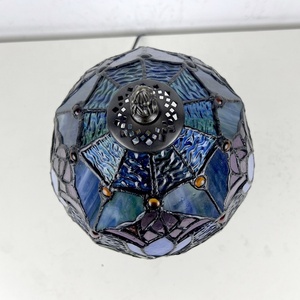 LongHuiJing 8 Inch Scandinavian Style Blue Stained Glass Dome Shade AC Powered <b>Bedside</b> & Reading Table Lamp - Product Image 6