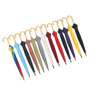 Parapluie droit minimaliste de style japonais, couleur unie, poignée en bois massif courbée, grand format pour deux personnes, protection soleil et pluie, cadeau - Product Image 2