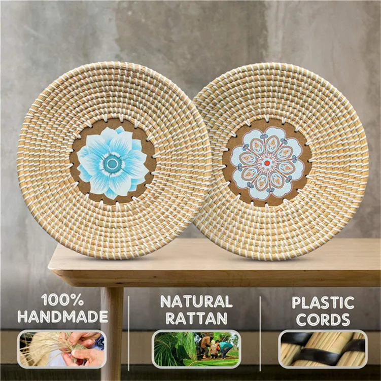 Cesta de parede decorativa para banheiro, cesta de decoração estilo boho, peças de luxo, decoração, natureza, rattan dourado