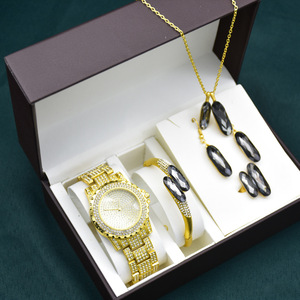 Conjunto de joyería de lujo para mujer, reloj, pulsera, anillo, pendientes, collar, Diamante brillante, precio barato - Product Image 4