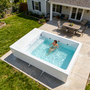 Piscina de fibra de vidrio blanca con tumbonas integradas en venta, pequeña piscina de hidromasaje de fibra de vidrio. - Product Image 4