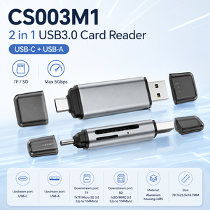 Lecteur de cartes externe USB-C et USB-A double interface 2-en-1 avec prise en charge <span class=keywords><strong>SD</strong></span>/TF/3.0 à 5 Gbit/s, boîtier en aluminium, 2 emplacements pour cartes - Product Image 2