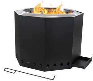 Brasero Redondo de Acero para Exteriores, Brasero de Leña con Rejilla Antichispas con Patrón de Tejido Cruzado y Llameador para Jardín FP014 - Product Image 1