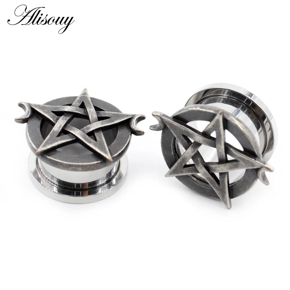 Vente en gros 8mm-25mm Punk acier inoxydable étoile lune dévisser les tunnels d'oreille bouchons extenseur civière jauges bijoux de piercing corporel