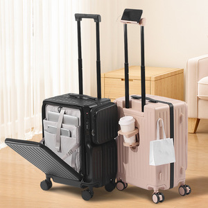 Maleta de mano de 20 pulgadas con apertura frontal, portavasos, ruedas universales y asa de transporte para viajes de ocio. - Product Image 2