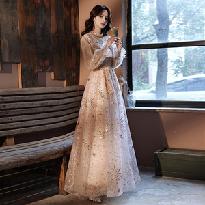 Women's Elegant Evening Gown Empire Waist High Neck Ball Gown Embroidered Organza Vintage Long Dress For Banquets And Hostess - Product Image 3