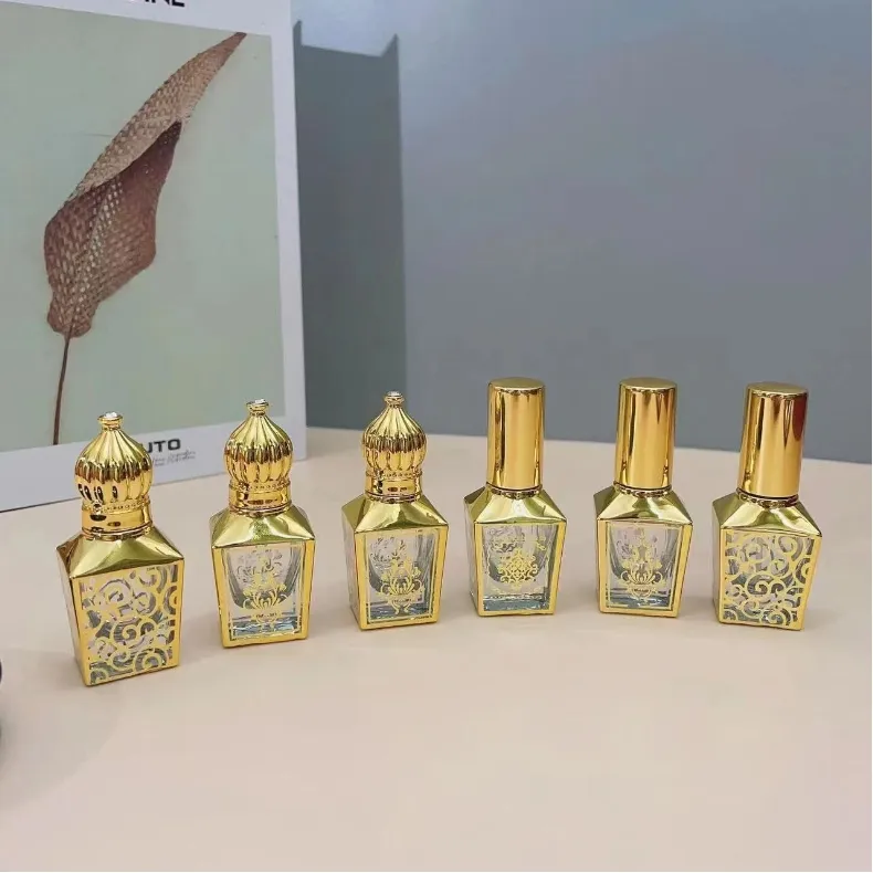 Wholesale 8ml UV Coated Golden Perfume Roller Bottle Essential Oil Vials Dubai Empty Refillable Arabic Perfume Bottles For Women
