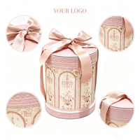 Boîte cadeau ronde luxueuse personnalisée, avec un emballage en papier cylindrique rose. Convient pour l'emballage de bijoux et de bonbons.