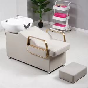 Unidad de Lavado para Salón de Belleza, Lavacabezas con Asiento Ajustable y Lavabo de Cerámica Inclinable - Product Image 5
