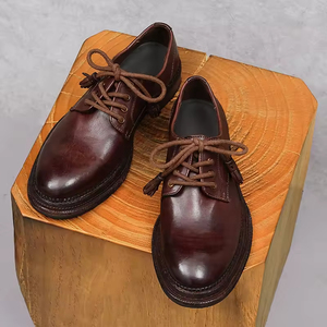 Zapatos Oxford Formales de Negocios para Hombre, de Cuero Genuino, con Punta Cuadrada, Suela Gruesa, con Cordones, para Verano, que Aumentan la Altura, para Novio - Product Image 3