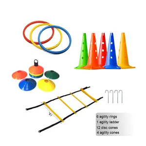 Soccer Training Equipment Adjustable Football Cone Agility Ladder Set With 15 Feet Agility Rungs