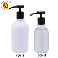Bouteilles en plastique rondes personnalisées de 500 ml, en PET noir, pour gel douche, flacon de lotion avec pompe pour liquide vaisselle