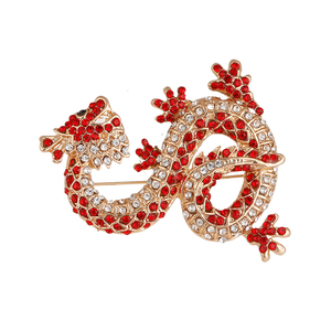 Broche en forma de dragón de diamante de estilo chino, broche de dragón rojo amarillo de cristal de diamantes de imitación grandes para mujer - Product Image 6