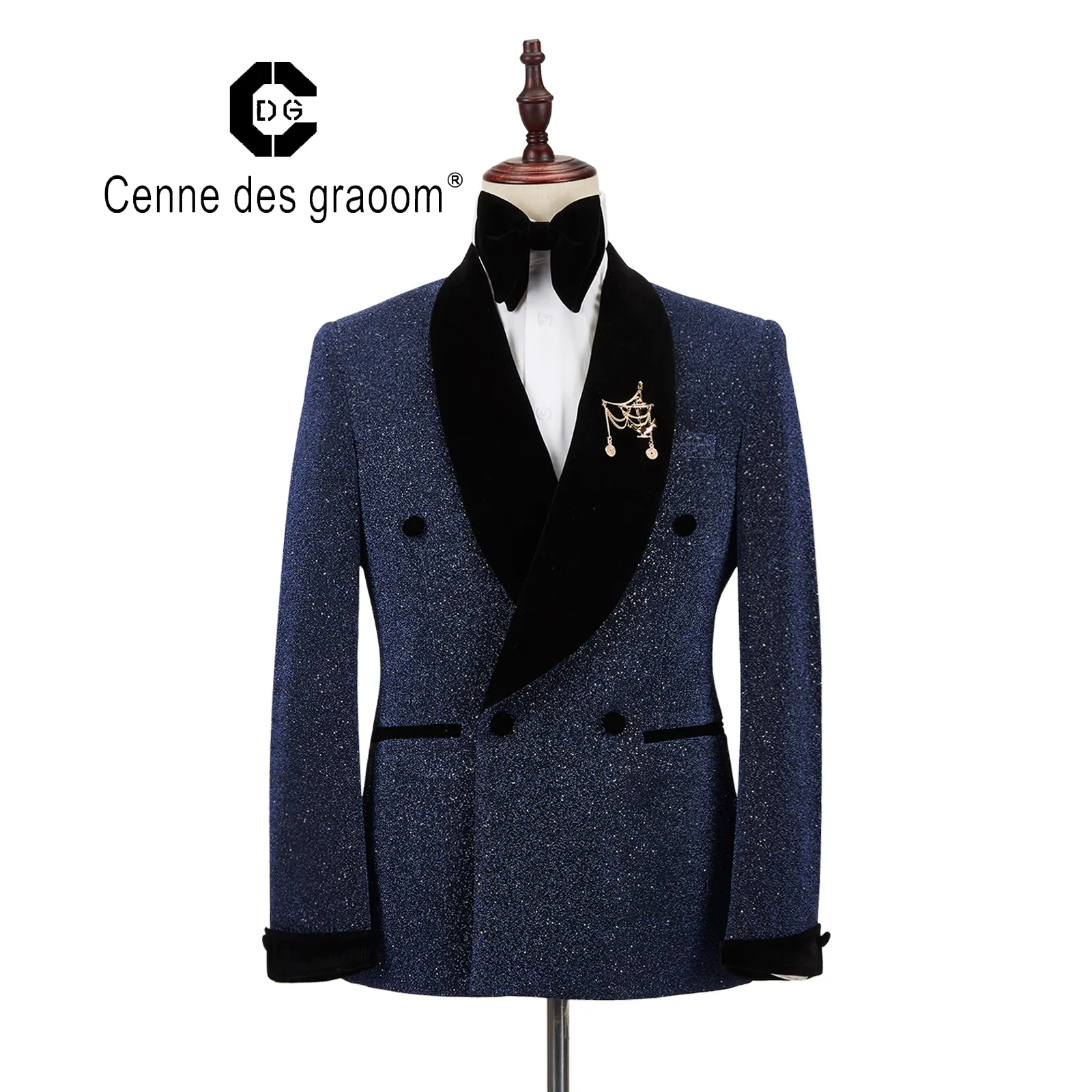 Top qualité homme costume formel manteau cintrée homme bleu mariage costume ensemble étiquette cenne des graoom veste avec pantalon