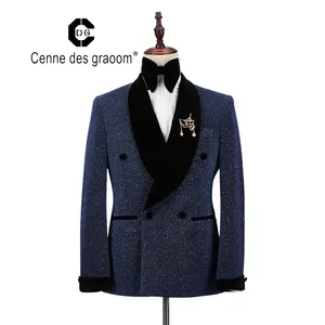 最高品質の男性フォーマルスーツコートスリムフィット男性ブルーウェディングスーツセットラベルcenne des graoomジャケットパンツ付き
