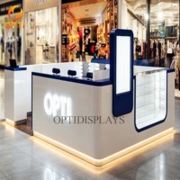 Kiosque d'opticien personnalisé avec miroir et sièges, présentoir à lunettes, stand de vente de lunettes de soleil pour centre commercial et grand magasin