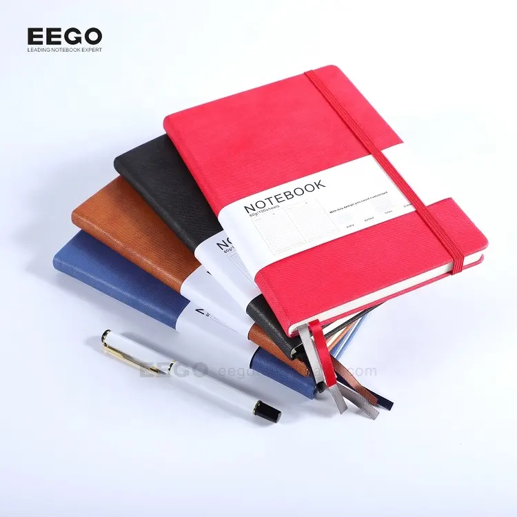 high quality business office personalized printed pu leather custom a5 hardcover dotted lined notebook with logo