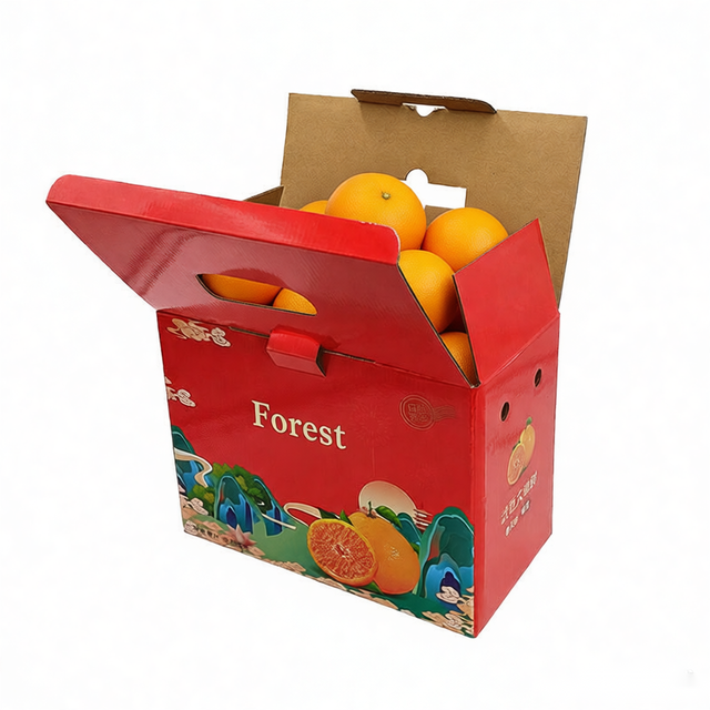 Recyclable Custom Fresh Fruit Paper Boxes - Apple, Orange Corrugated Cardboard Boxes - Fruit and Vegetable Boxes with Handles