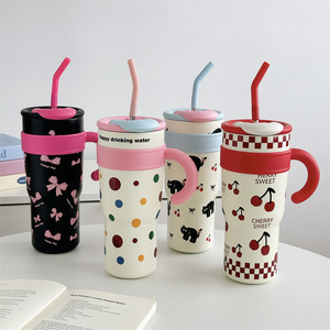 Silverjet Stainless Steel 304# Tumbler 700/1200ml <b>Straw</b> 6-12 Hours Thermal Insulation Hand Grip Office Cup for Travel Home Use - Product Image 1