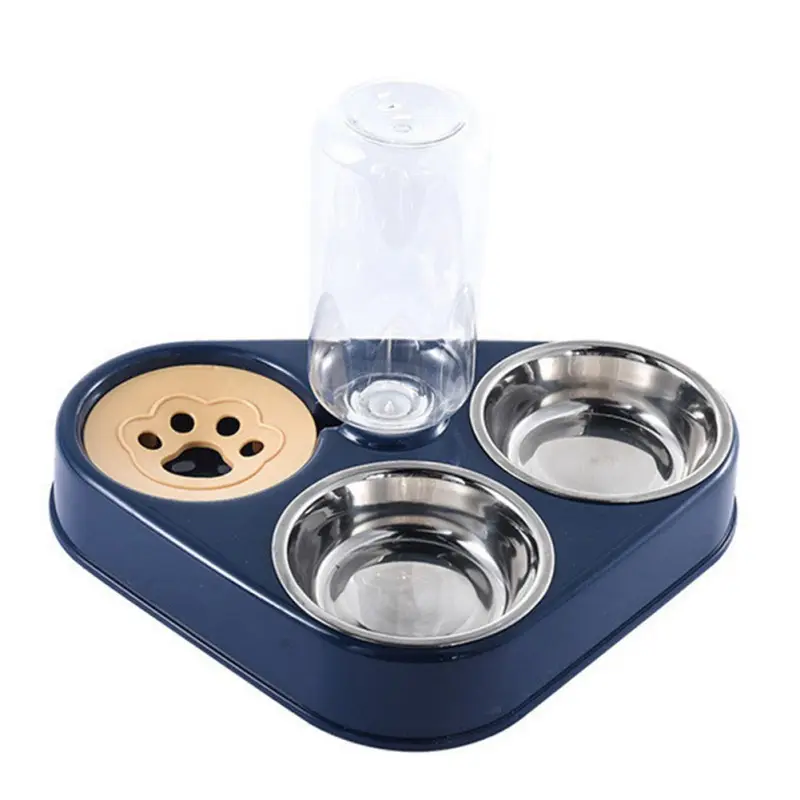 Automatic Drinking Pet Cat Food Bowl Pet Stainless Steel Double 3 Bowl 500ML The Cat Feeder Bowl with Water Bottle