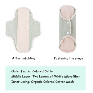Serviettes hygiéniques réutilisables écologiques en coton avec ailettes, bordure en dentelle, plusieurs tailles SML, <span class=keywords><strong>couche</strong></span> supérieure en maille, extérieur imperméable pour femmes - Product Image 3