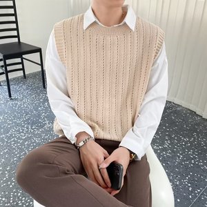 Gilets <span class=keywords><strong>sans</strong></span> manches pour hommes automne 2026 – Gilets tricotés amples à col rond - Product Image 6