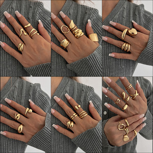 Gioielli all'ingrosso geometrico ovale Design irregolare oro placcato in acciaio inox aperto <span class=keywords><strong>Set</strong></span> di <span class=keywords><strong>anelli</strong></span> <span class=keywords><strong>regolabili</strong></span> per le donne - Product Image 2