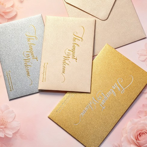 Enveloppes brillantes à paillettes avec estampage à chaud, rabat européen, taille et logo personnalisés, enveloppe d'emballage pour invitation de mariage - Product Image 5