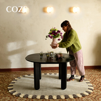 Tapis moderne antidérapant en laine de Nouvelle-Zélande à boucles, de forme elliptique spéciale, bleu, écologique, personnalisable pour salon