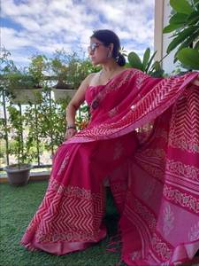 Saree à impression numérique en lin moderne Vêtements indiens et pakistanais de style fête tendance - Product Image 4