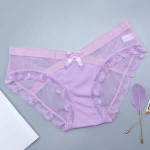 XX591 culotte en maille de coton confortable pour femmes slip en dentelle taille basse chaud Transparent Sexy mince sans marque méthode de tissage tricoté - Product Image 4