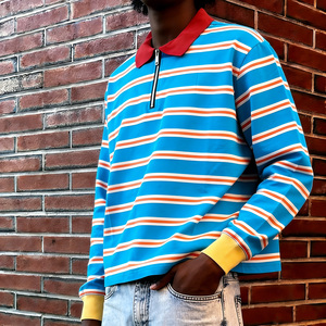 Maglietta a Maniche Lunghe da Rugby per <span class=keywords><strong>Uomo</strong></span> con Zip a un Quarto, Colletto a Polo a Contrasto e Righe, Personalizzabile - Product Image 2