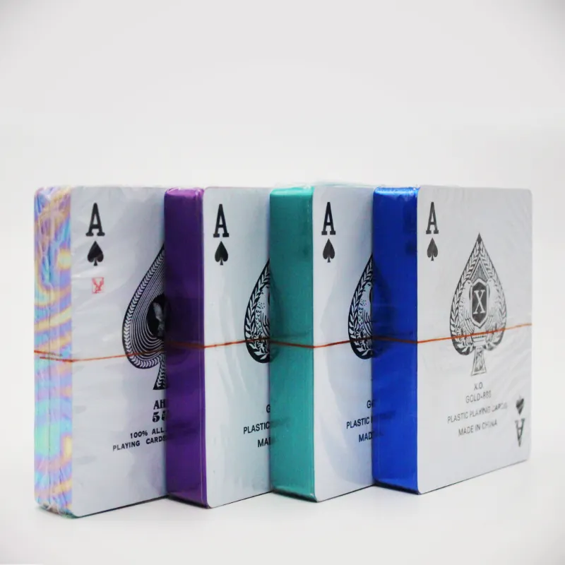 AHUA 111 555 888 100% tüm plastik renkli altın kenar oyun kartları Poker toptan özelleştirilmiş Logo oyun kartları
