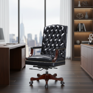 Silla Giratoria Chesterfield Ejecutiva de Cuero Genuino Marrón Moderno para Juez, Gobernante o Presidente, con Altura Ajustable - Product Image 1