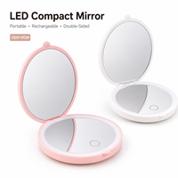 Miroir de Maquillage Compact LED Rechargeable Double Face en Gros, 3 Couleurs Dimmables, HD, Mini Miroir de Voyage Pliant de Poche, Logo Personnalisé