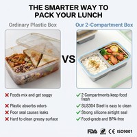 Boîte à lunch bento en acier inoxydable 304 à 2 compartiments, anti-fuite, pour enfants, boîte à lunch en métal, contenants portables