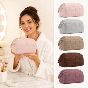 Quilted Makeup <b>Bags</b> 9.2 Inch Cosmetic <b>Bag</b> Polyester Lined Gold Zipper Slip Pocket Brush Holder Travel <b>Toiletry</b> <b>Bag</b> <b>Women</b> Gift 5 - Product Image 1