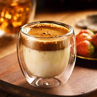 Tasse à café, latte, thé, expresso en verre borosilicate double paroi en forme d'œuf, transparente, vente en gros à prix abordable