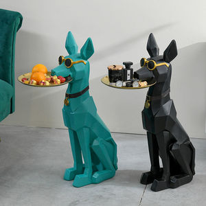 Escultura de perro <span class=keywords><strong>Doberman</strong></span> de resina con bandeja dorada, adornos nórdicos para sala de estar - Product Image 2