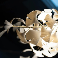 Lustre personnalisé en forme de feuille de Ginkgo, grande taille, en céramique, luminaire suspendu de luxe pour hall d'hôtel, réception, salle