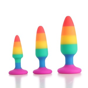 Silikon runder Kopf mit Sauger Basis Homosexuell Spielzeug S,<span class=keywords><strong>M</strong></span>,L 3 Größe Regenbogen Farbe Anal Plug SM für Paare Erwachsenen Sex-Produkte - Product Image 2