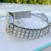 Jam Tangan Analog Hip Hop Moissanite Wanita 28mm Kaca Ultra Flash Mesin Quartz Tahan Air 3BAR Gaya Inggris Lengkap